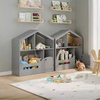 Kids Bookshelf with Motion Sensor Light, Wooden Toy Storage Organizer, House-Shaped Bookcase