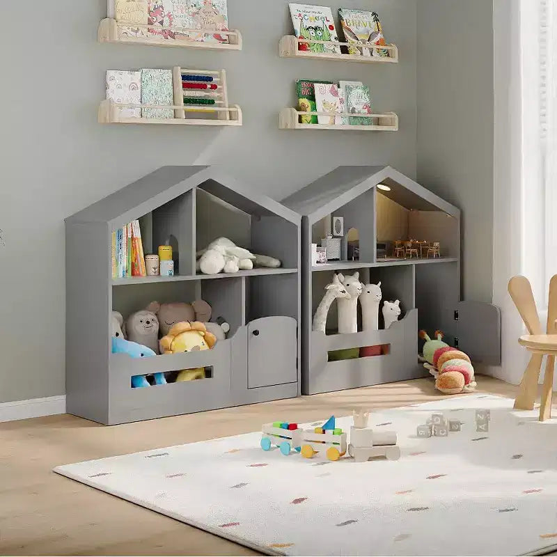 Kids Bookshelf with Motion Sensor Light, Wooden Toy Storage Organizer, House-Shaped Bookcase