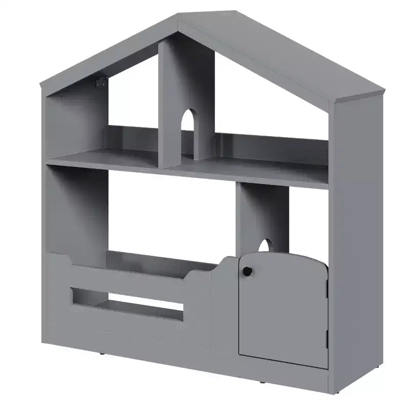 Kids Bookshelf with Motion Sensor Light, Wooden Toy Storage Organizer, House-Shaped Bookcase