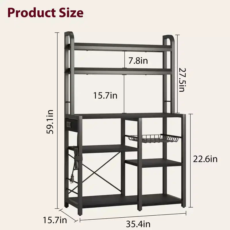 5-Tier Bakers Rack with Wire Basket and Power Outlets