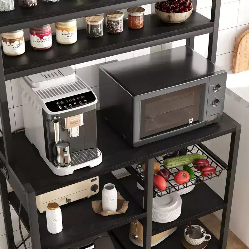 5-Tier Bakers Rack with Wire Basket and Power Outlets
