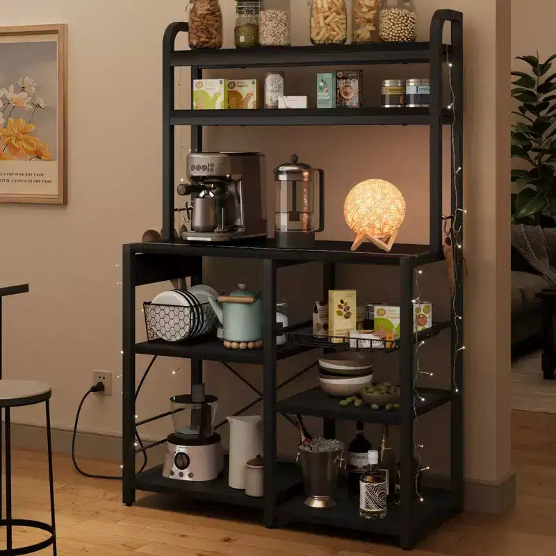 5-Tier Bakers Rack with Wire Basket and Power Outlets