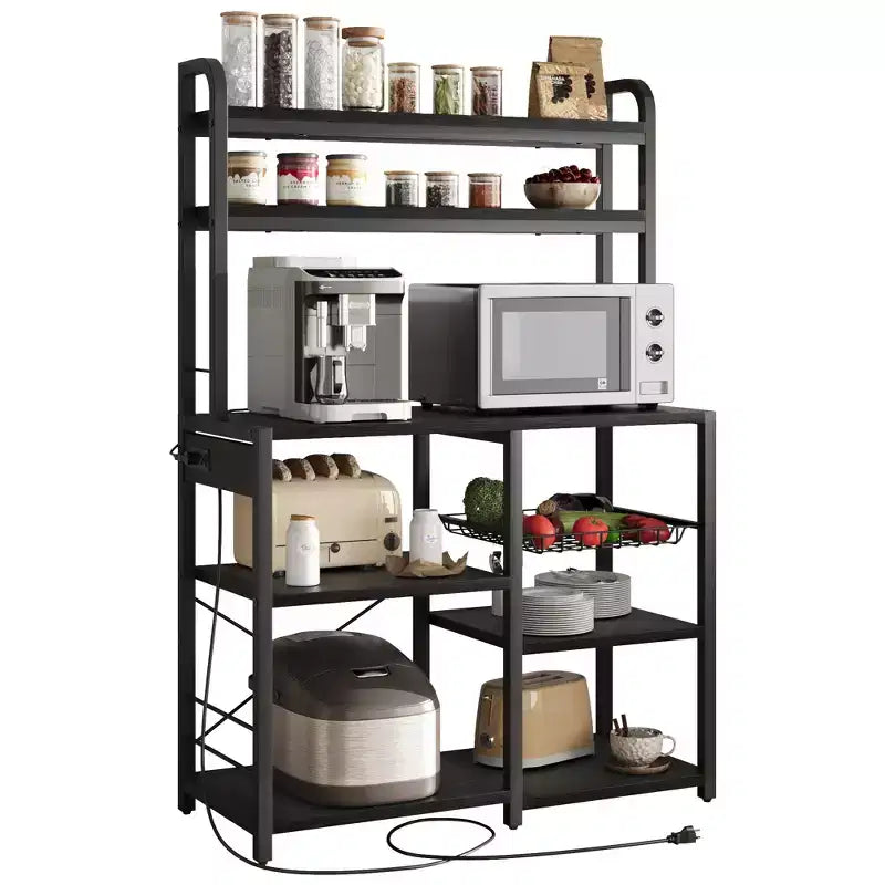 5-Tier Bakers Rack with Wire Basket and Power Outlets