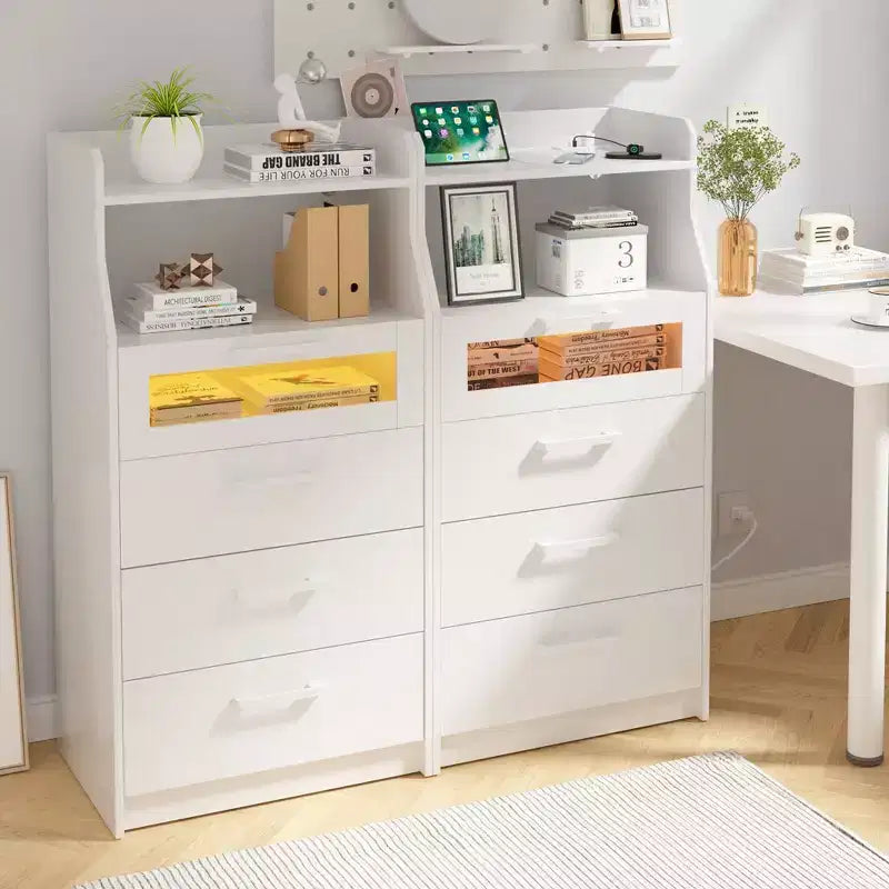 White Dresser with LED Lights & Charging Station