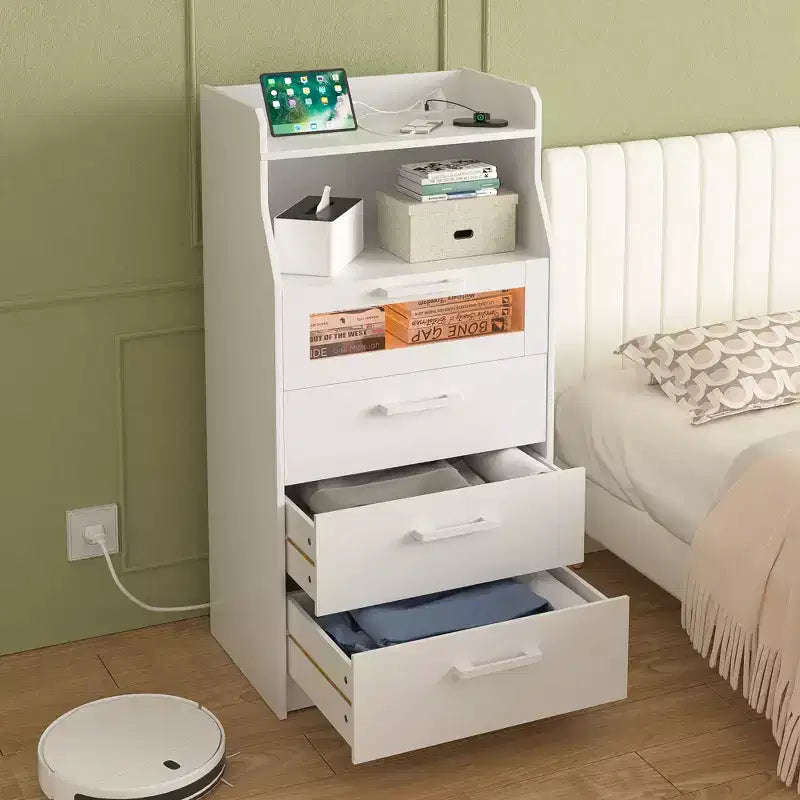 White Dresser with LED Lights & Charging Station