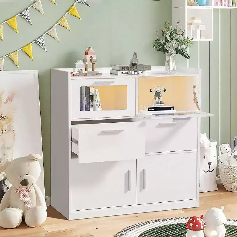 White Dresser with LED Lights & Charging Station