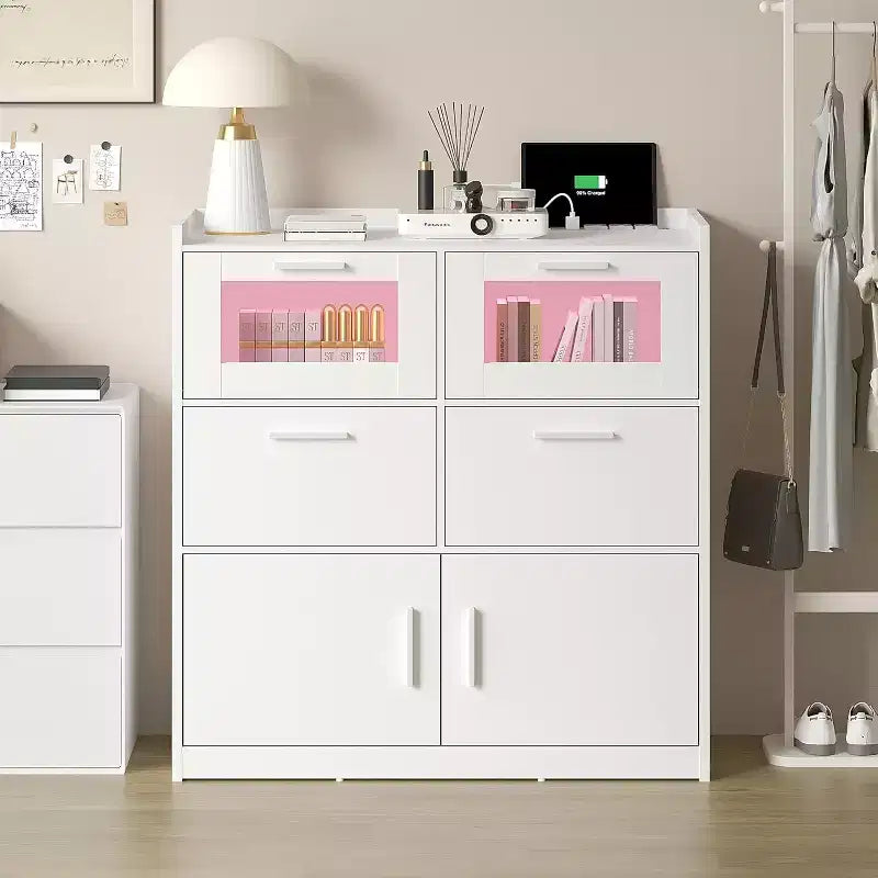 White Dresser with LED Lights & Charging Station