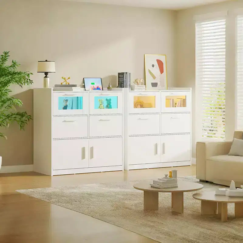 White Dresser with LED Lights & Charging Station