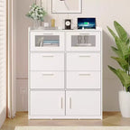 White Dresser with LED Lights & Charging Station