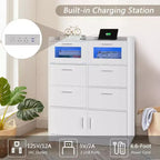 White Dresser with LED Lights & Charging Station