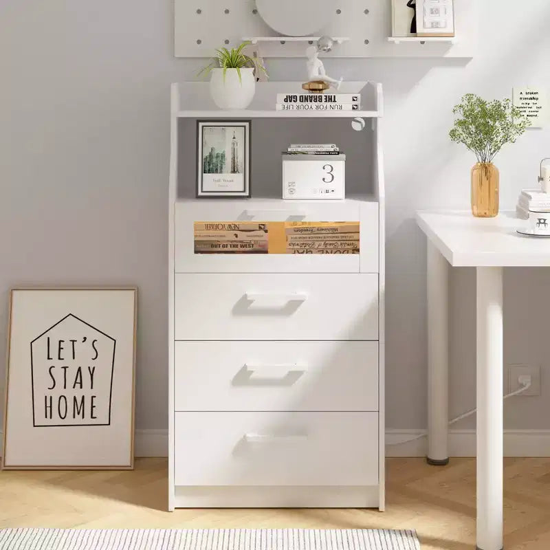 White Dresser with LED Lights & Charging Station