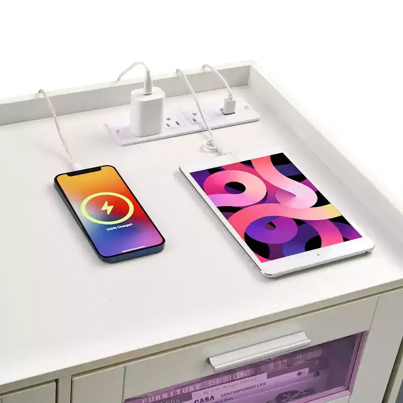 White Dresser with LED Lights & Charging Station