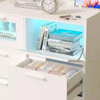 White Dresser with LED Lights & Charging Station