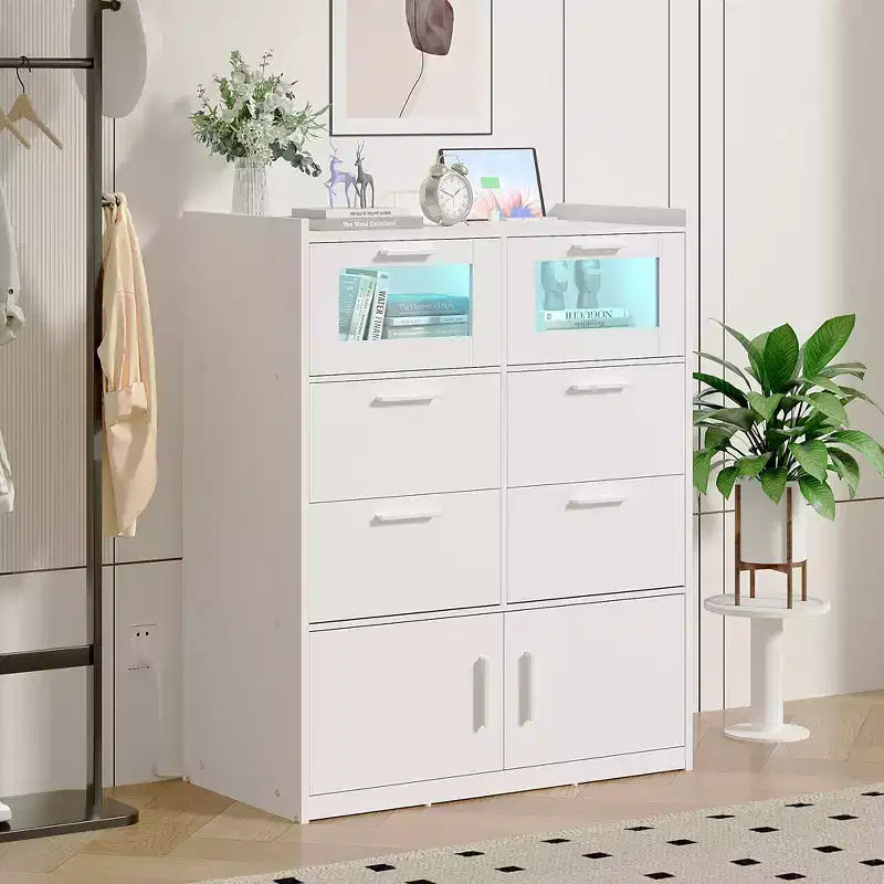 White Dresser with LED Lights & Charging Station