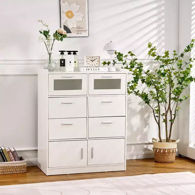 White Dresser with LED Lights & Charging Station