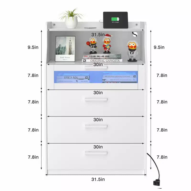 White Dresser with LED Lights & Charging Station