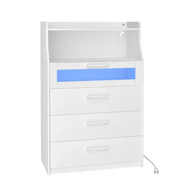 White Dresser with LED Lights & Charging Station