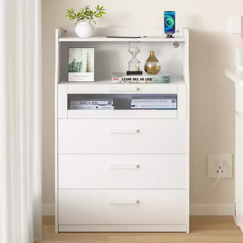 White Dresser with LED Lights & Charging Station