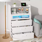 White Dresser with LED Lights & Charging Station