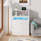 White Dresser with LED Lights & Charging Station