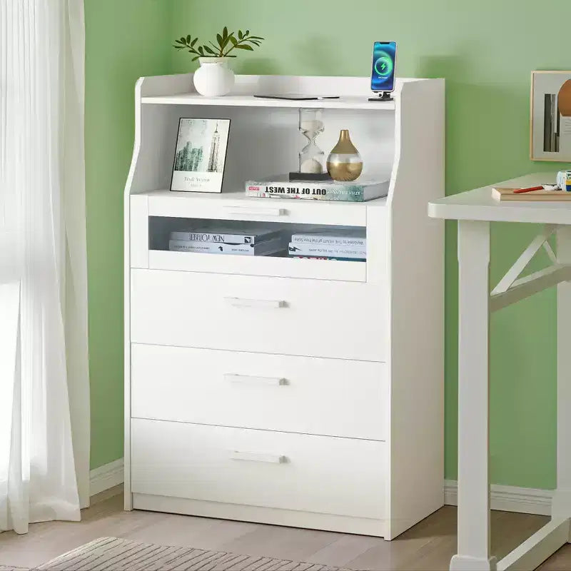 White Dresser with LED Lights & Charging Station