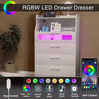 White Dresser with LED Lights & Charging Station