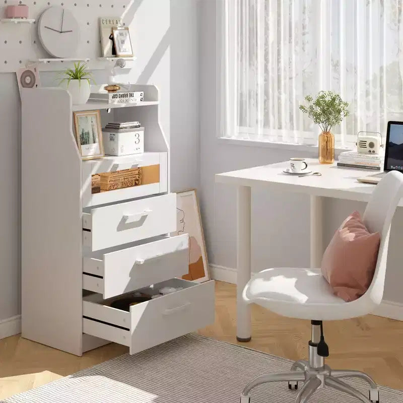 White Dresser with LED Lights & Charging Station