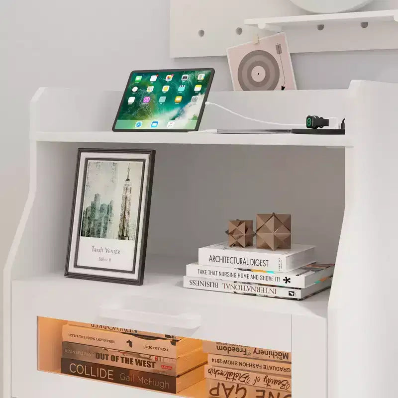 White Dresser with LED Lights & Charging Station