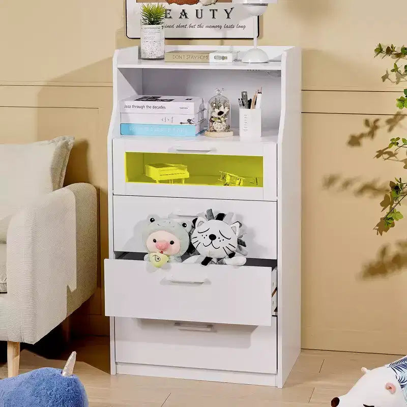 White Dresser with LED Lights & Charging Station