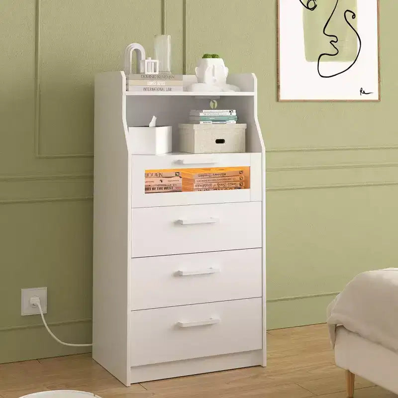White Dresser with LED Lights & Charging Station