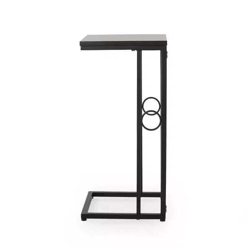 Modern C-Shaped Side Table with Iron Frame and MDF Top