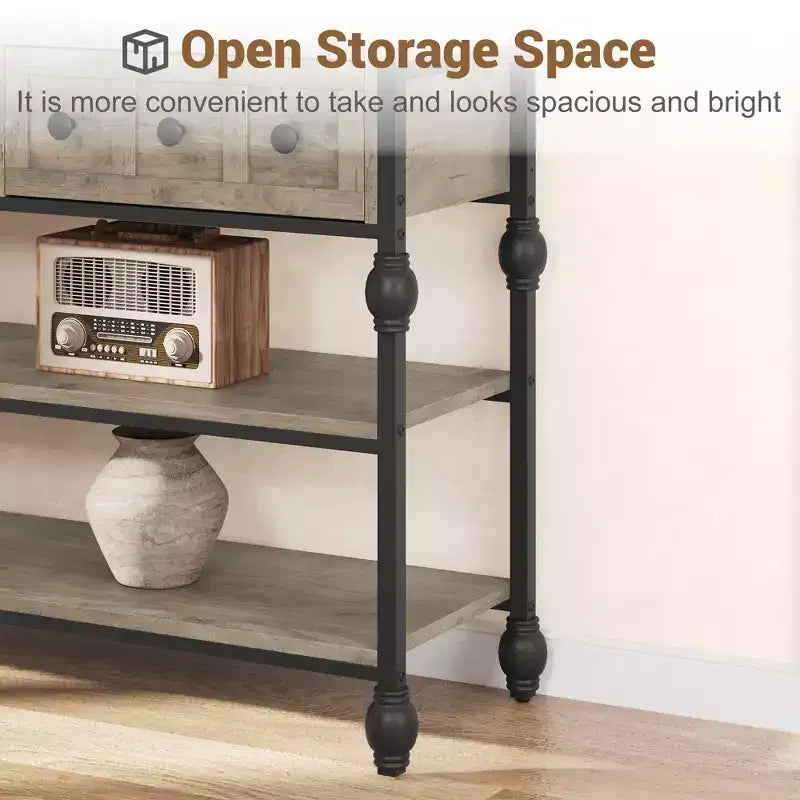 52-Inch Console Table with 3 Drawers and Open Shelves