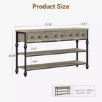 52-Inch Console Table with 3 Drawers and Open Shelves