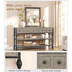 52-Inch Console Table with 3 Drawers and Open Shelves