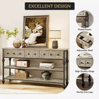 52-Inch Console Table with 3 Drawers and Open Shelves