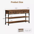 52-Inch Console Table with 3 Drawers and Open Shelves