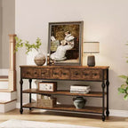 52-Inch Console Table with 3 Drawers and Open Shelves