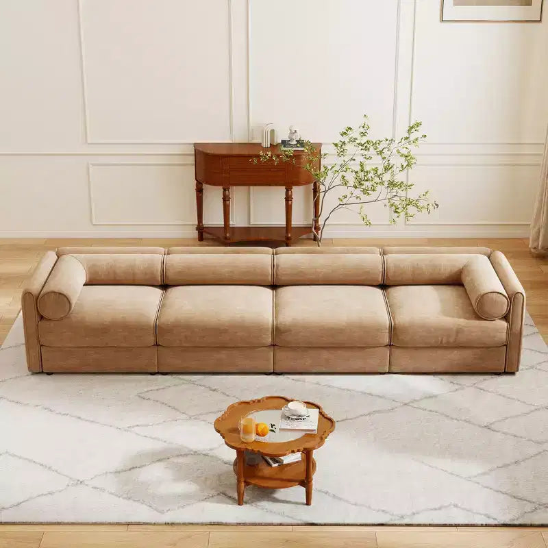 Modular Sectional Sofa with Storage, Cylindrical Backrest and Armrests