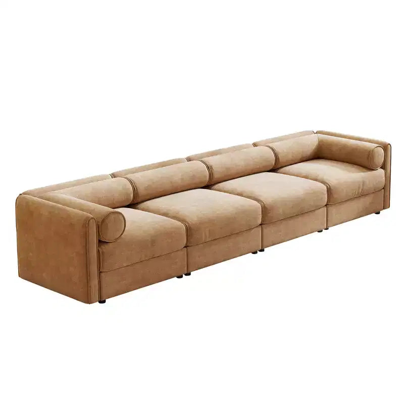 Modular Sectional Sofa with Storage, Cylindrical Backrest and Armrests