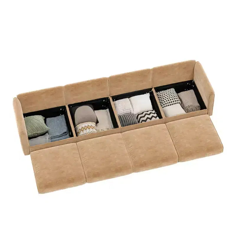 Modular Sectional Sofa with Storage, Cylindrical Backrest and Armrests