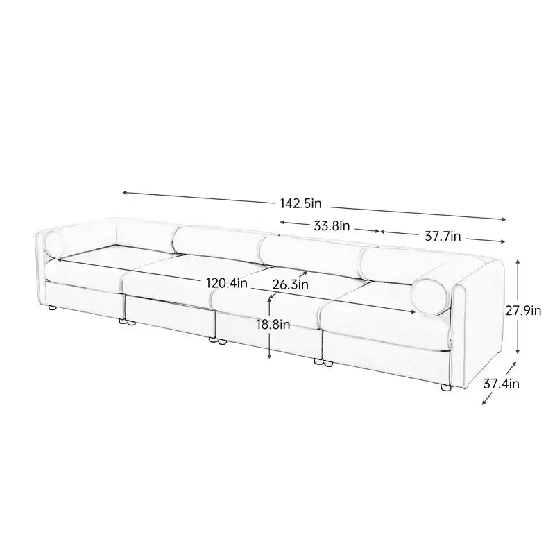 Modular Sectional Sofa with Storage, Cylindrical Backrest and Armrests