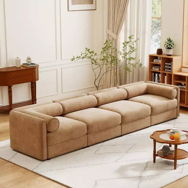 Modular Sectional Sofa with Storage, Cylindrical Backrest and Armrests