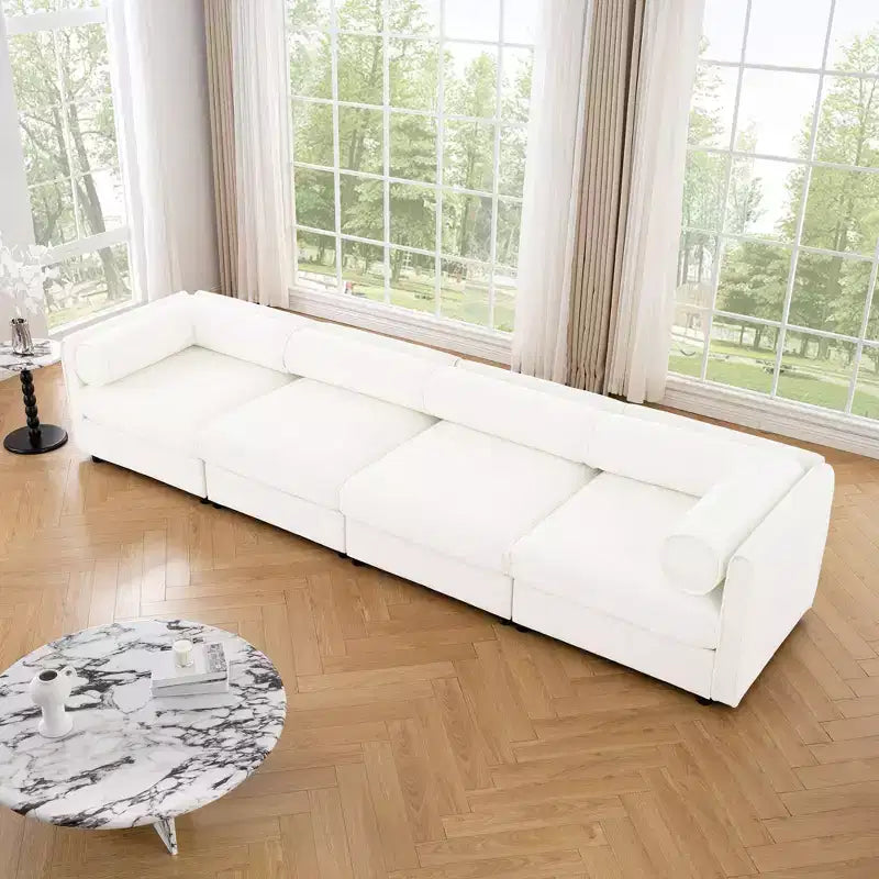 Modular Sectional Sofa with Storage, Cylindrical Backrest and Armrests