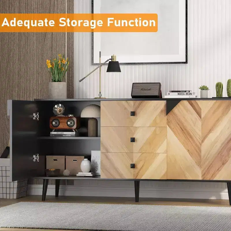 55.1" 3-Drawer Sideboard Cabinet with Adjustable Shelf and Doors