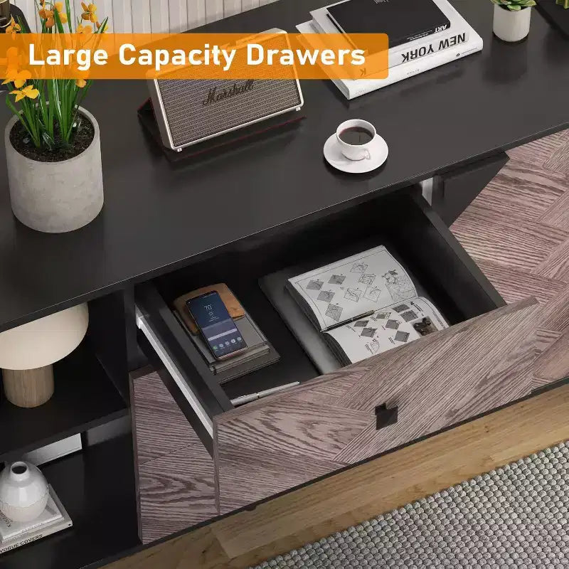 55.1" 3-Drawer Sideboard Cabinet with Adjustable Shelf and Doors