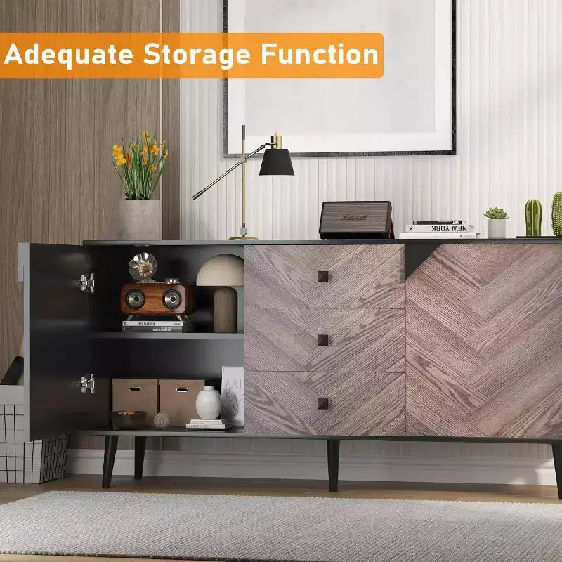 55.1" 3-Drawer Sideboard Cabinet with Adjustable Shelf and Doors