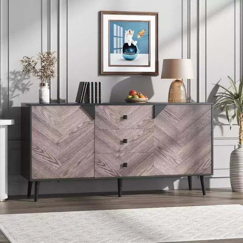 55.1" 3-Drawer Sideboard Cabinet with Adjustable Shelf and Doors