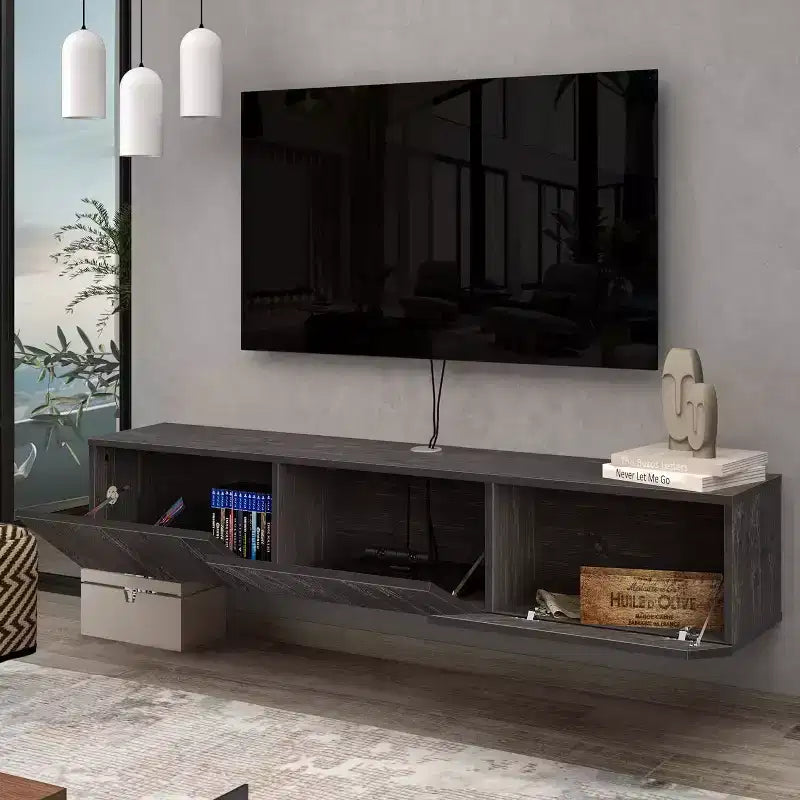 Floating TV Stand Wall Mount for Large TVs up to 80 Inch, Black