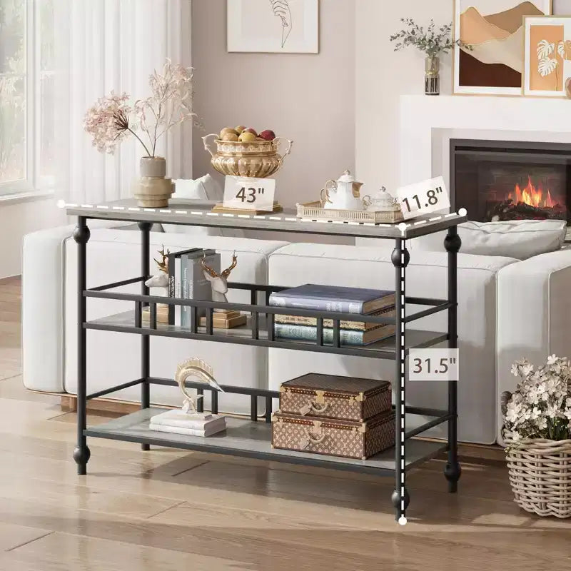 43-Inch Console Table with 3-Tier Open Shelves, Narrow Sofa Table for Entryway, Hallway and Living Room