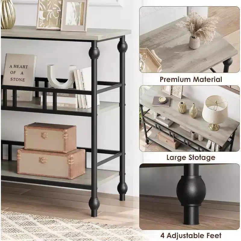 43-Inch Console Table with 3-Tier Open Shelves, Narrow Sofa Table for Entryway, Hallway and Living Room